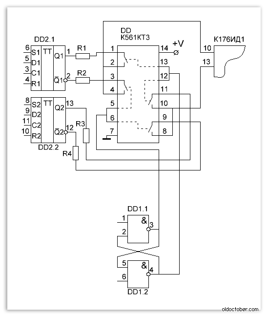 Перключатель сигнала на микросхеме К561КТ3.png