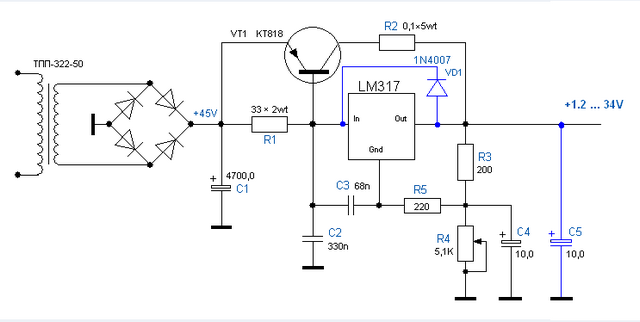 Лабораторный БП ( LM317 И КТ818) в layout в фор.png