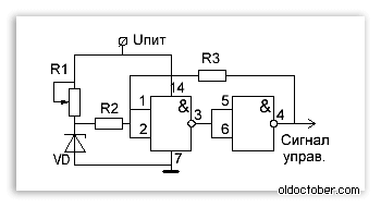 Схема компаратора на элементах КМОП.