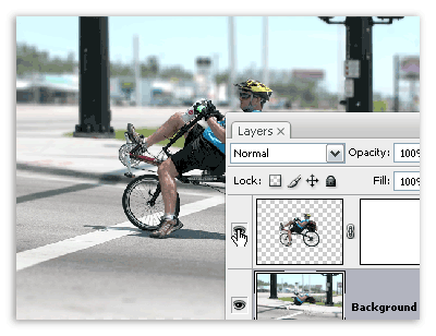 Делаем слой с велосипедистом видимым.