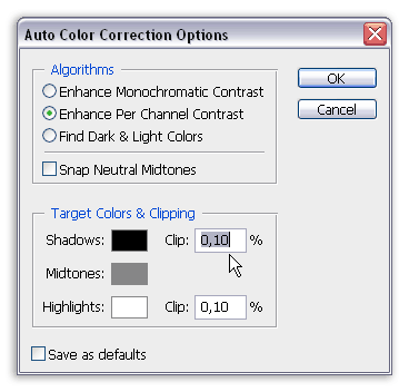 Опции настройки инструмента Curves.