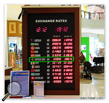 Обменный курс валют в обменном пункте.